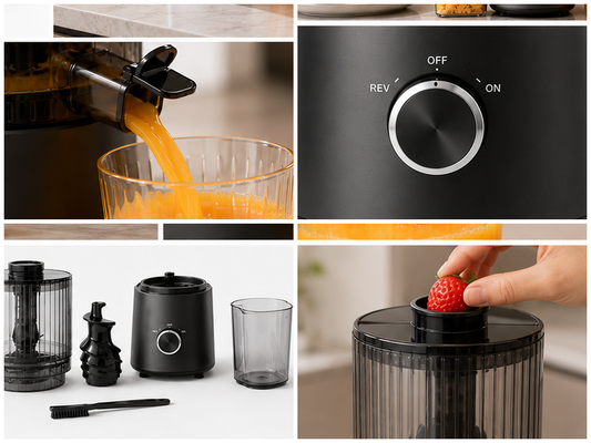 Fresh Smart HJ303 Extra-Wide Slow Masticating Juicer для любителей свежего сока с 155мм шлангом, 2400мл хоппером, 200Вт холодным прессом и самоочисткой