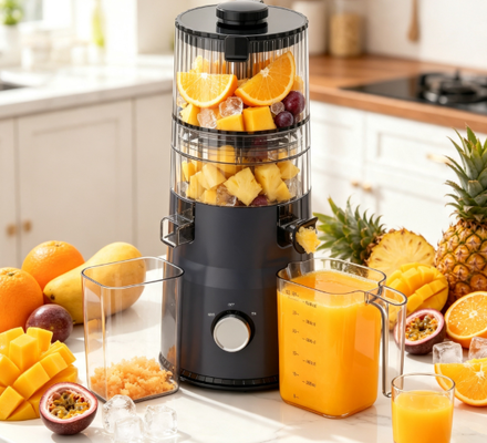 Компактная шнековая соковыжималка Fresh Smart HJ103A с 4 вариантами цвета, широким желобом 135 мм, холодным отжимом 200 Вт и самоочисткой – новый фаворит вашей кухни