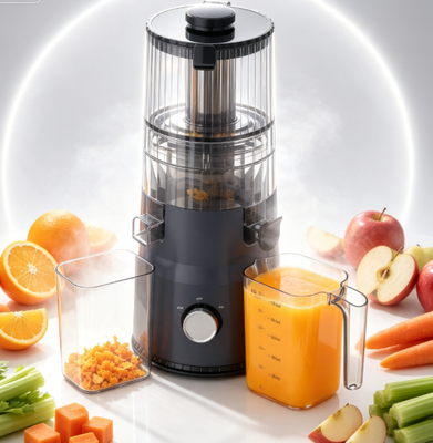 Компактная шнековая соковыжималка Fresh Smart HJ103A – стильная мультиколор версия с широким желобом 135 мм, холодным отжимом 200 Вт и самоочисткой для маленьких кухонь