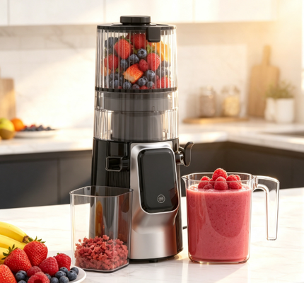 Соковыжималка Fresh Smart HJ102D с медленным отжимом и множеством функций – Ваш партнер для здорового образа жизни с 6 режимами, широким желобом 135 мм, холодным отжимом 200 Вт и самоочисткой