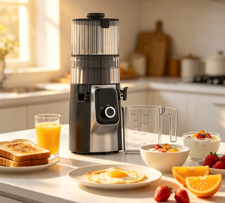 Соковыжималка Fresh Smart HJ102C с медленным отжимом – Соковыжималка, которая приносит энергию каждый день, с 3 регулируемыми скоростями, широким желобом 135 мм, холодным отжимом 200 Вт и самоочисткой