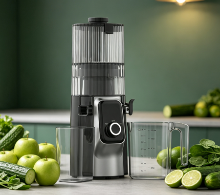 Медленная соковыжималка Fresh Smart HJ102C – соковыжималка, которая сделает свежевыжатый сок частью вашей повседневной жизни, с 3 регулируемыми скоростями, широким желобом 135 мм, холодным отжимом мощностью 200 Вт и самоочисткой