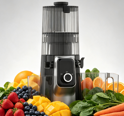 Медленная соковыжималка Fresh Smart HJ102C – Соковыжималка, которая превращает приготовление сока в удовольствие, с 3 регулируемыми скоростями, широким желобом 135 мм, холодным отжимом 200 Вт и самоочисткой