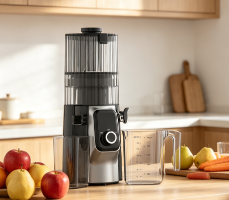 Медленная соковыжималка Fresh Smart HJ102C – Соковыжималка, которая объединяет людей, с 3 регулируемыми скоростями, широким желобом 135 мм, холодным отжимом 200 Вт и самоочисткой