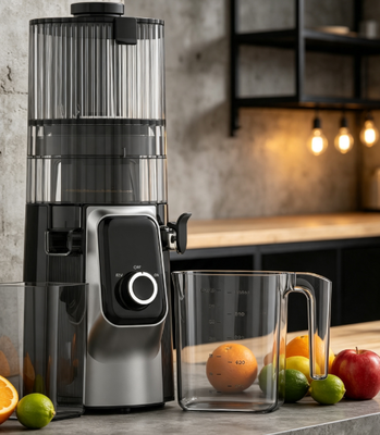Медленная соковыжималка Fresh Smart HJ102C – соковыжималка, которая любит каждый ингредиент, с 3 регулируемыми скоростями, широким желобом 135 мм, холодным отжимом 200 Вт и самоочисткой