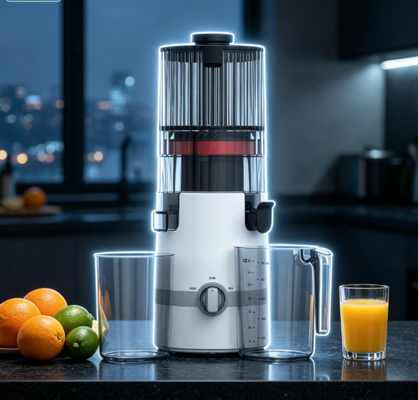 Соковыжималка HJ102B с медленным отжимом Fresh Smart – настоящая еда, простота и безопасность для каждой семьи с желобом 135 мм, холодным отжимом 200 Вт, самоочисткой и блокировкой