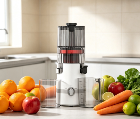 Соковыжималка для медленного отжима Fresh Smart HJ102B – Свежий сок, счастливая семья, здоровая жизнь с 135-мм загрузочным желобом, 200 Вт холодного отжима, самоочистка и блокировка безопасности