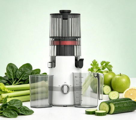 Низкоскоростная соковыжималка Fresh Smart HJ102B – Настоящий сок, простота и качество жизни с широким желобом 135 мм, холодным отжимом 200 Вт, самоочисткой и дизайном для безопасности семьи