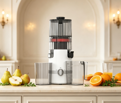 Медленная соковыжималка Fresh Smart HJ102B – безопасный старт для здоровых семей с технологией Smart Lock, желобом 135 мм, холодным отжимом 200 Вт и самоочисткой