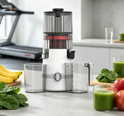 Медленная соковыжималка Fresh Smart HJ102B – версия, одобренная родителями, с технологией Smart Lock, широким желобом 135 мм, двигателем холодного отжима мощностью 200 Вт и самоочисткой для беззаботного семейного приготовления сока