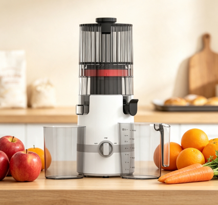 Низкоскоростная соковыжималка Fresh Smart HJ102B с функцией медленного отжима – версия для детей с интеллектуальной двойной блокировкой, широким желобом 135 мм, двигателем холодного отжима мощностью 200 Вт и самоочисткой для вашего спокойствия