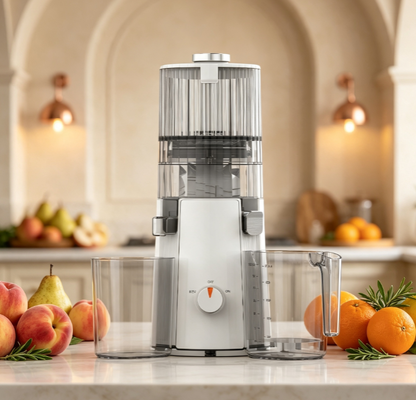 Низкоскоростная шнековая соковыжималка Fresh Smart HJ102A – технология холодного отжима 55 об/мин, широкое загрузочное отверстие 135 мм для целых фруктов, самоочистка и отсутствие BPA для ежедневного питания